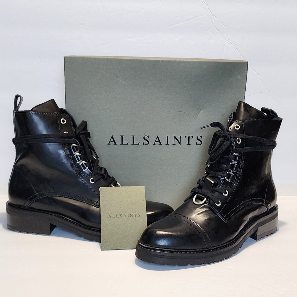 AllSaints Lira Black Leather Boots Women's 11M/EU41